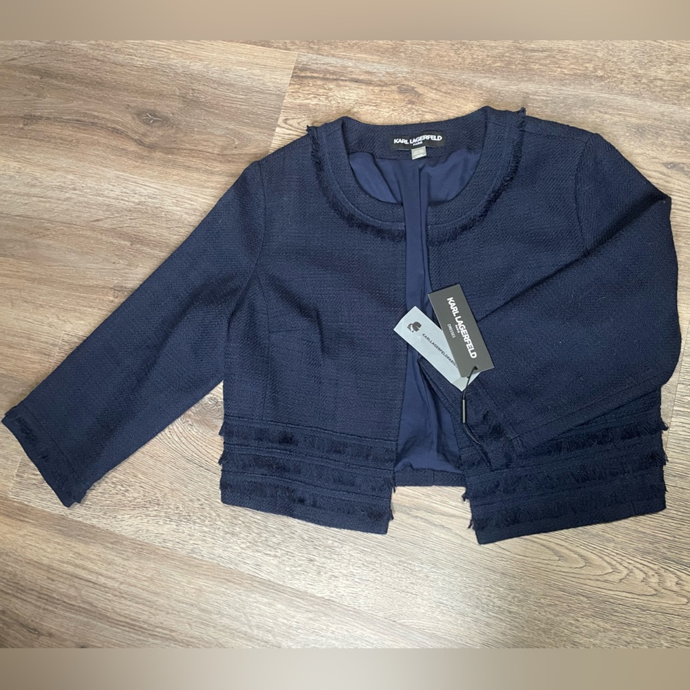 NWT Karl Lagerfeld Nevy tweed cropped jacket